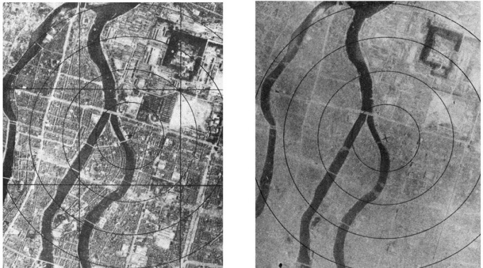 Хиросима — до и после взрыва атомной бомбы, 1945 год.