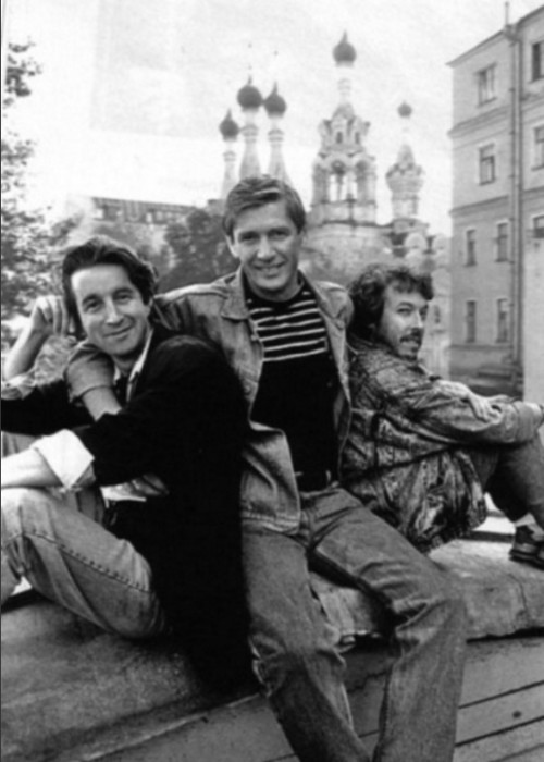 Леонид Исаакович Ярмольник, Александр Гавриилович Абдулов и Андрей Вадимович Макаревич в 1987 году.