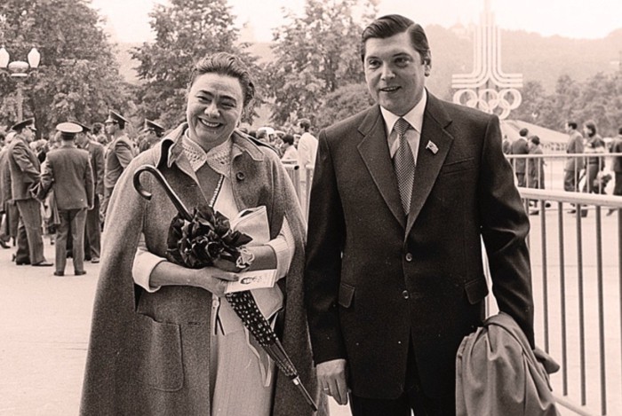 Галина Брежнева и Юрий Чурбанов в Лужниках во время Олимпиады-80, 1980 год.