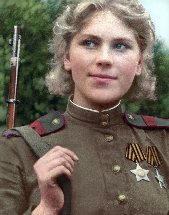 Советский одиночный снайпер, первая женщина, которая стала кавалером Ордена Славы.
