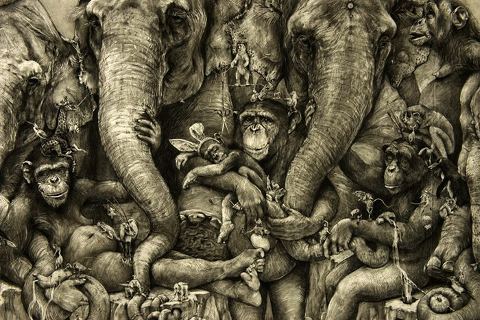 Elephants: гигантская фреска Адонна Харе (Adonna Khare), нарисованная простым карандашом