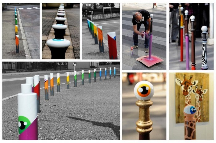 Городские столбы-циклопы от уличного художника CyKlope
