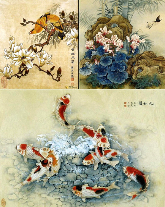 Китайские акварели о флоре и фауне от  Liang Yan Sheng