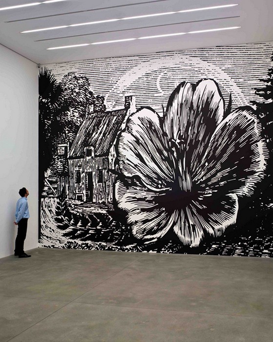 Цветочные стены Floral murals, монохромная живопись Пола Моррисона (Paul Morrison)