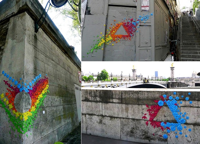 Граффити из оригами. Необычный стрит-арт от Mademoiselle Maurice