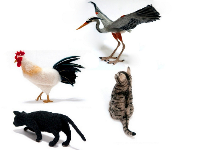 Реалистичные звери и птицы из войлока, творчество Kiyoshi Mino