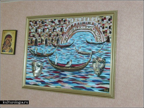 Картина панно рисунок Объёмная картина из кожи меха Кожа Мех