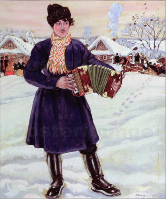 Б. Кустодиев. Деревенская масленица (Гармонист), 1916