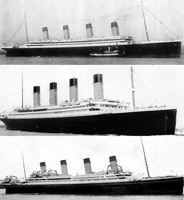Три океанских лайнера – *Олимпик*, *Титаник* и *Британик*