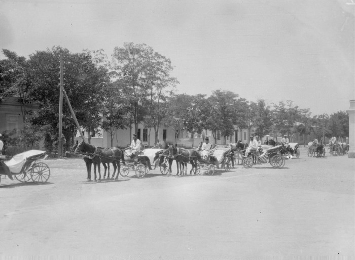 Повозки на станции в Гёкдепе. Закаспийская область, 1908 год. 