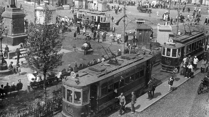 Вид на Страстную площадь. СССР, Москва, 1920-е годы.