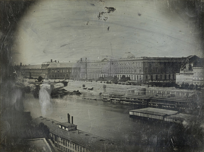 Старейший из сохранившихся мостов Парижа через реку Сену. Сена и Новый Мост. Париж, 1839 год