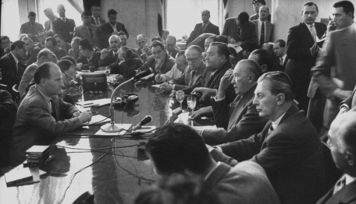 Делегация на пресс-конференции. Москва, 9 сентября 1955 года.