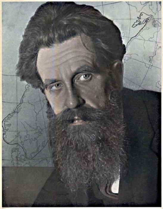 Портрет Отто Юльевича Шмидта, на фоне карты Севера. 