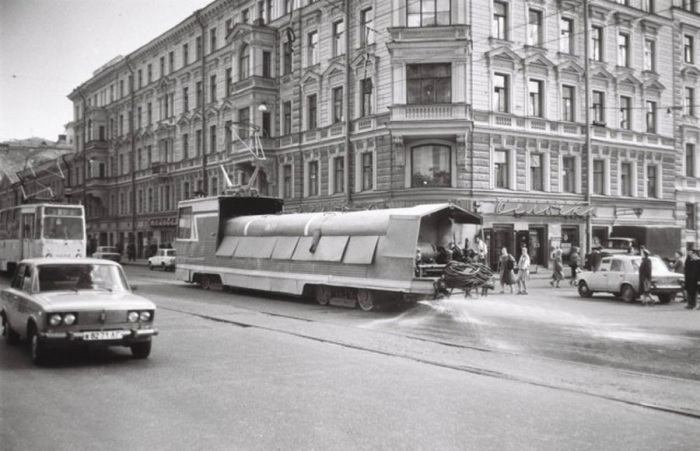 Грузовой трамвай. СССР, Ленинград, 1990 год. 