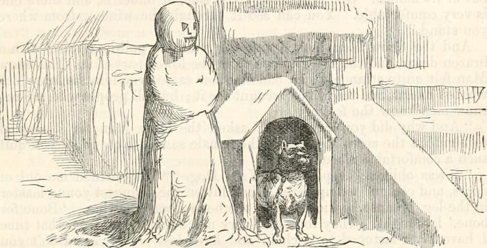 Снеговик получает романтический совет от собаки в сказке Ганса Христиана Андерсена. Иллюстрация 1880-х годов. | Фото: flickr.com.