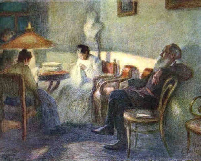 Л.Н. Толстой в кругу семьи. Автор: Л.О.Пастернак. 