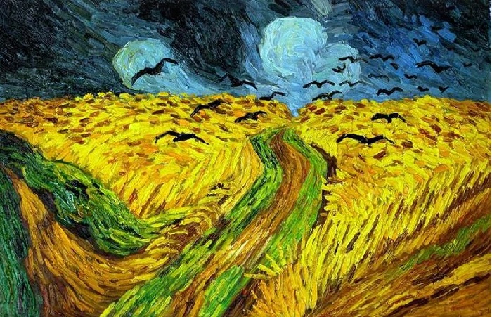   *Пшеничное поле с воронами*. (июль 1890).(Музей Ван Гога, Амстердам). Картина написана Ван Гогом за несколько дней до смерти. 