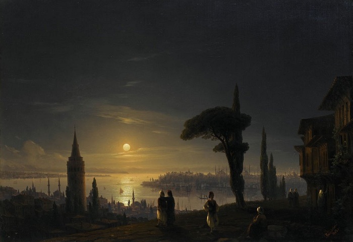Галатская башня в лунную ночь. (1845). Автор. И.К.Айвазовский.