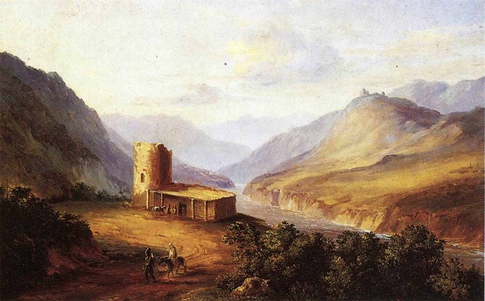 Военно-Грузинская дорога близ Мцхета. Масло. (1837 год). Автор: М.Ю. Лермонтов.