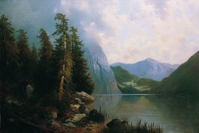 «Озеро в горах» 1860-е.  Автор: А.И. Мещерский.