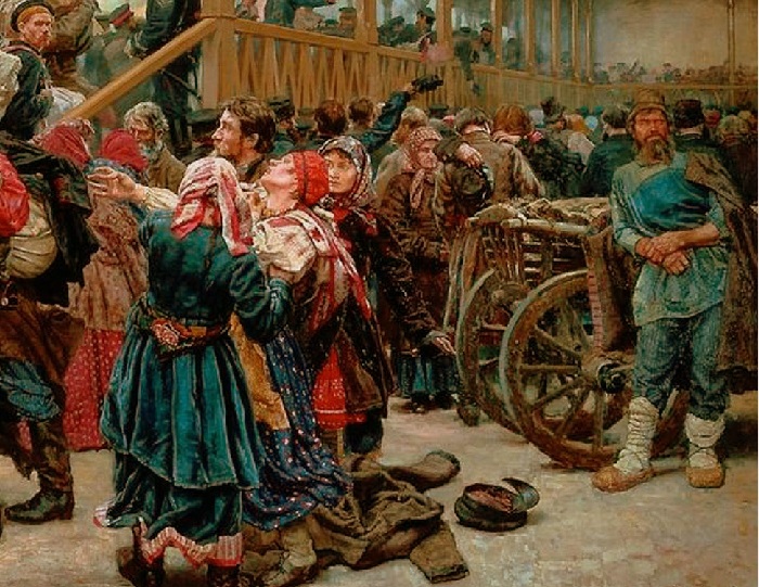 «На войну». (1888 год). Фрагмент. Художник: Константин Савицкий.