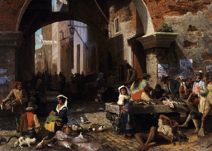 «Римский рыбный рынок. Арка Октавия», 1858 год. Художник: Альберт Бирштадт.