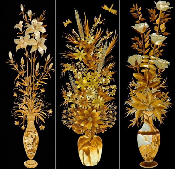  Декоративные панно из соломки от стеблей злаковых культур. Автор: Валерий Козлов.