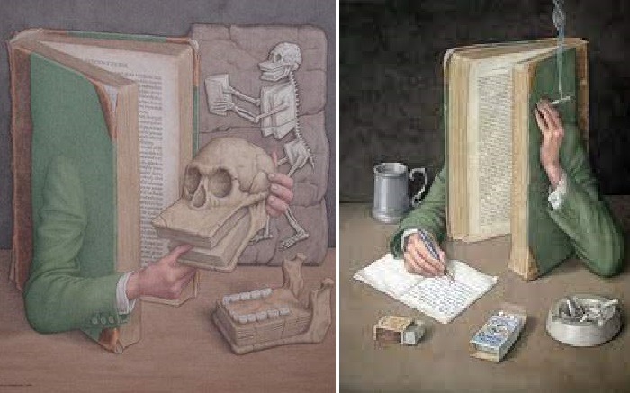 Экспериментатор. / Писатель.Из серии иллюстраций «Жизнь книг». Автор: Джонатан Уолстенхолм.
