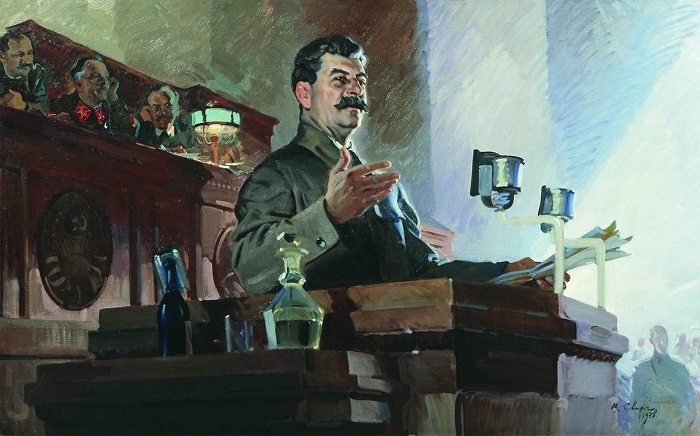 Доклад И.В. Сталина на Чрезвычайном VIII съезде Советов. Автор: Василий Сварог 