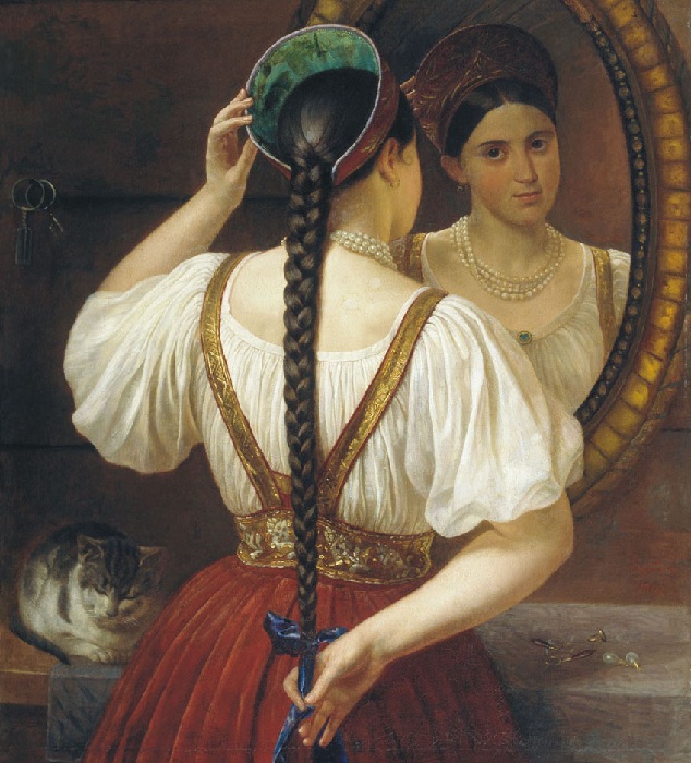 Филипп Будкин. Девушка перед зеркалом. 1848 .