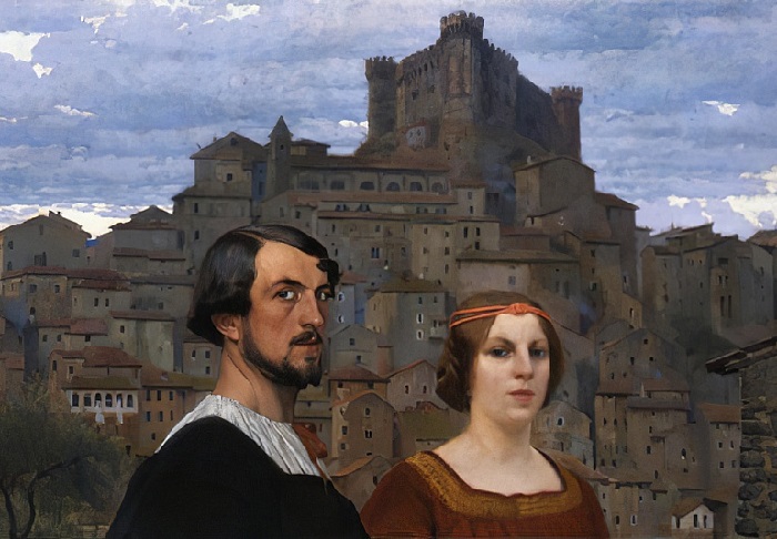      -    (Portrait of the Artist and His Wife Anticoli-Corrado in the Background)  :  .