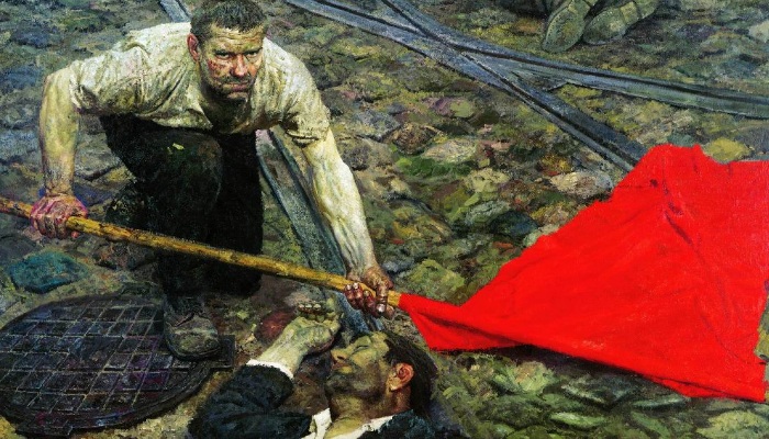 Триптих «Коммунисты: Поднимающий знамя». (1960 год.) Автор: Гелий Коржев.