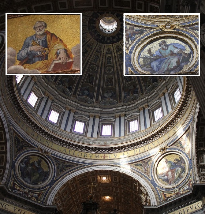 Главный купол Собора св.Петра - бессмертное творение Микеланджело. Картоны для мозаичной отделки верхней части купола были изготовлены с 1603 по 1612 художником Giuseppe Cesari.