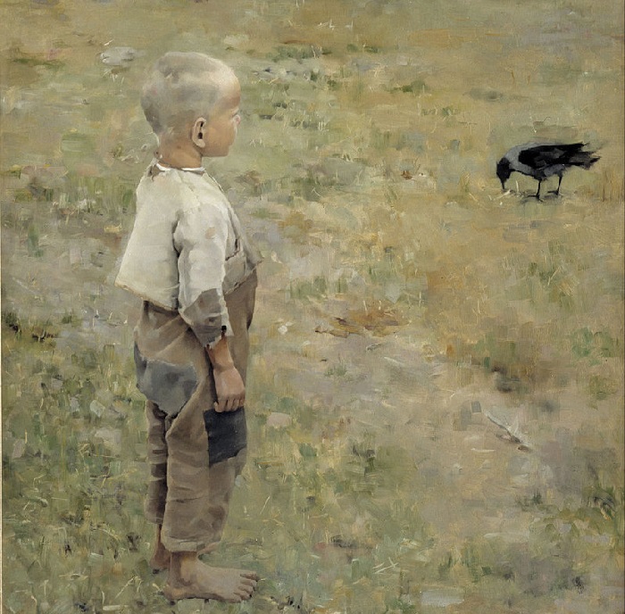 «Мальчик и ворона». (1884). Музей Атенеум, Хельсинки. Автор: Аксели Галлен-Каллела. 