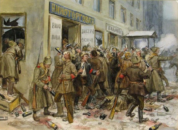  «Разгром винной лавки». (1917).  Автор: Иван Владимиров.