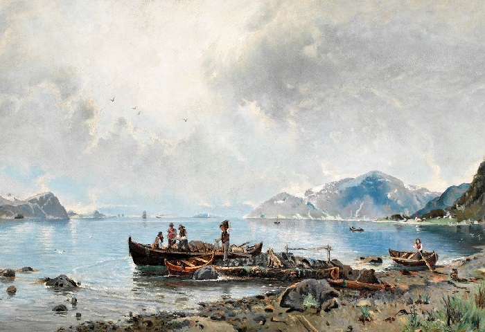 «Fishermens in the Fjord». «Рыбаки во фьорде». Автор: Georg Anton Rasmussen.