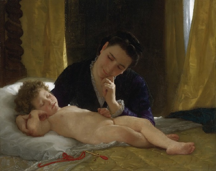 «Молодая мать, наблюдающая за спящим ребенком». Автор: William Bouguereau.