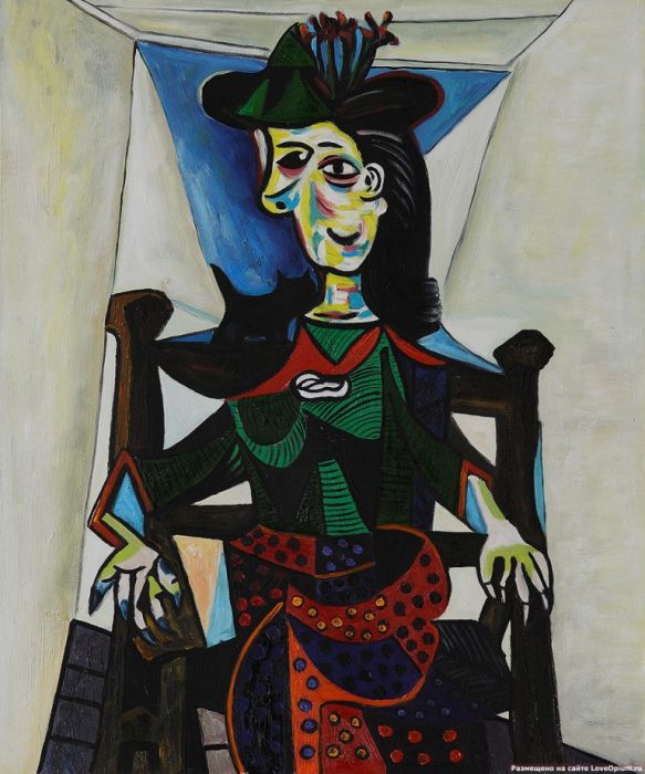 «Дора Маар с кошкой». (1941). Автор: Пабло Пикассо.