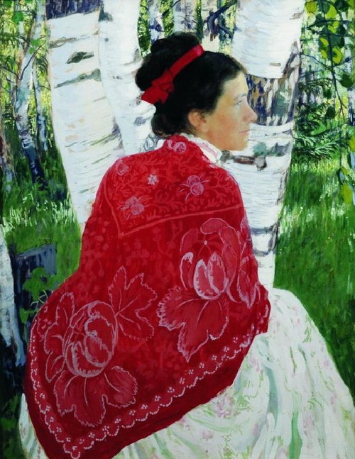 Портрет жены художника. (1909). Автор: Б.М.Кустодиев.