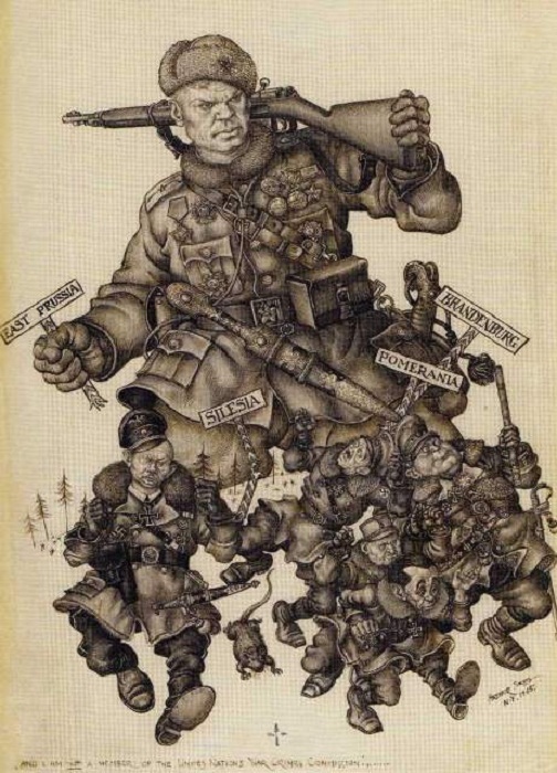 Советский солдат гонит фашистов на Запад (1945)