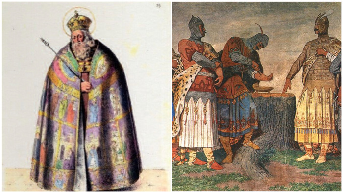 Изображение короля Иштвана и Фреска с изображением клятвы на крови венгерских вождей.