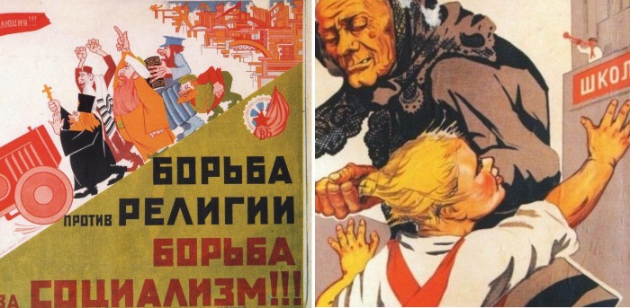 Советские антирелигиозные плакаты.