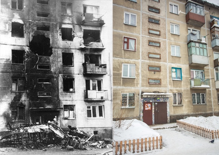 Дыра в стене дома в месте столкновения./Фото: cdn.n1.ru