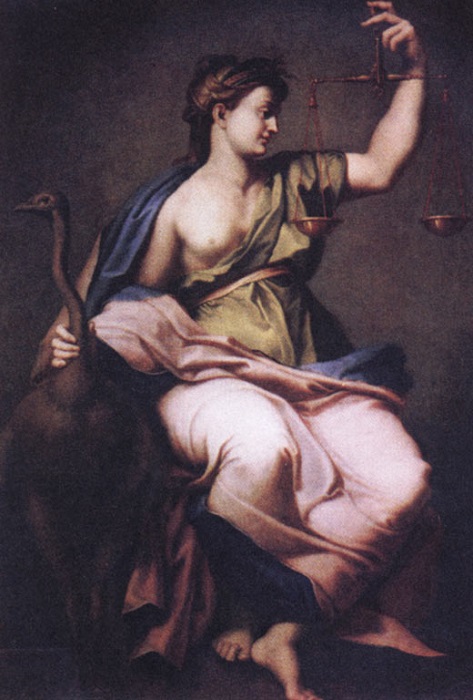 Божеством правосудия тоже была дама, Фемида, и ей помогала дочь, богиня правды Дике. Портрет Фемиды от Антона Лосенко.