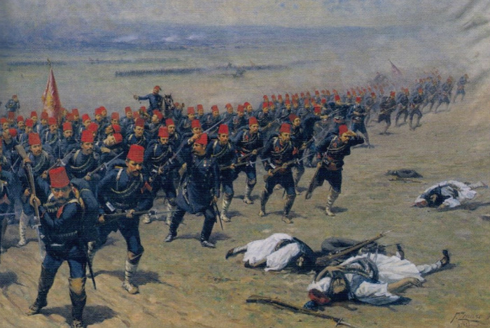 Турецкие солдаты, идущие в атаку.