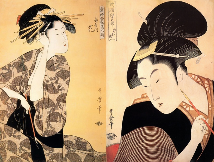 Утамаро изображал гейш, занятых обычными делами.