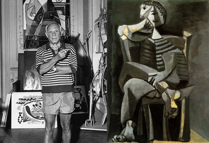Пабло Пикассо и одна из его работ.