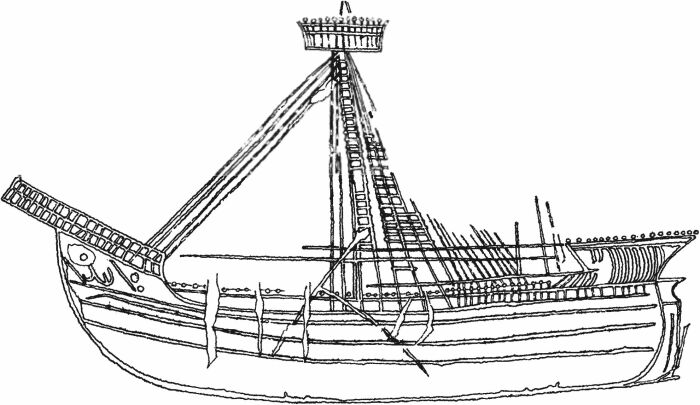Изображение латинского парусного корабля XV века из башни №5. /Фото:krimoved-library.ru