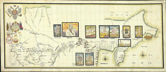 Карта, составленная по итогам открытий Чирикова в Первой Камчатской экспедиции (копия).